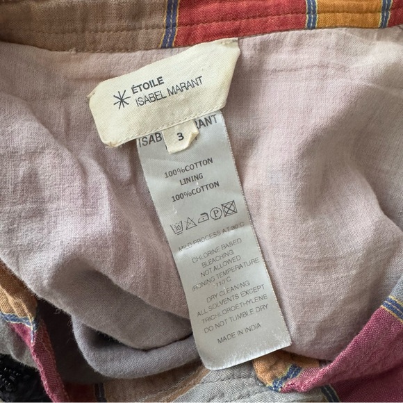 Étoile Isabel Marant Pink Red Orange Plaid Print Crew Neck Blouse - Picture 4 of 7